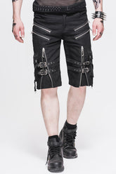 Black Punk Rock Adjustable Zippered Summer With Loops Shorts Mens Pants